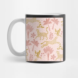 cheetahs and parrots in the jungle | melon and gold  | repeat pattern Mug